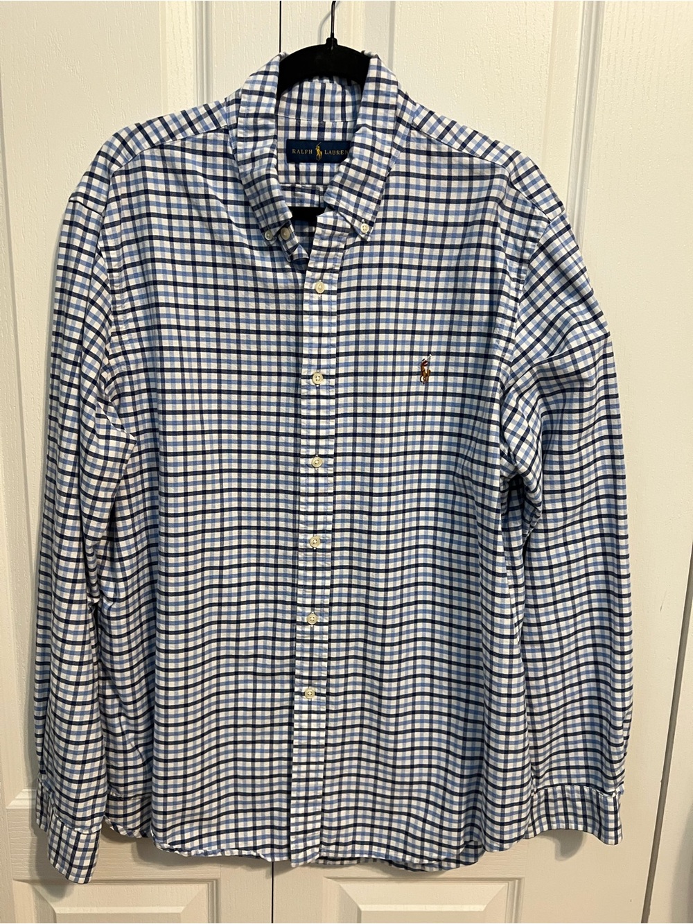Ralph Lauren White and Blue Check Button-Down Shirt